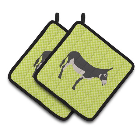 Carolines Treasures American Mammoth Jack Donkey Green Pair of Pot Holders BB7670PTHD